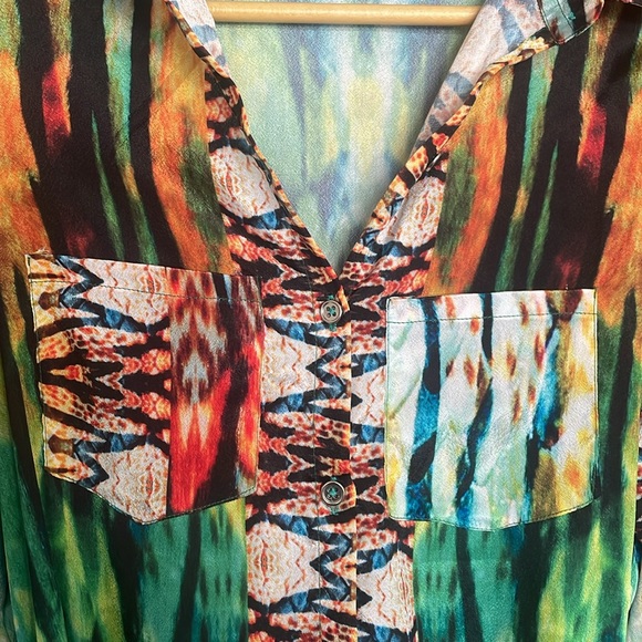 Manish Vaid large nwot rayon versaceromper gold beaded button front collared - Picture 6 of 9